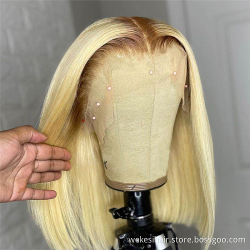 Brazilian Straight 13x4 Pre Plucked Short Bob Transparent Lace Front Orange Ombre Wigs with Human Baby Hair Honey